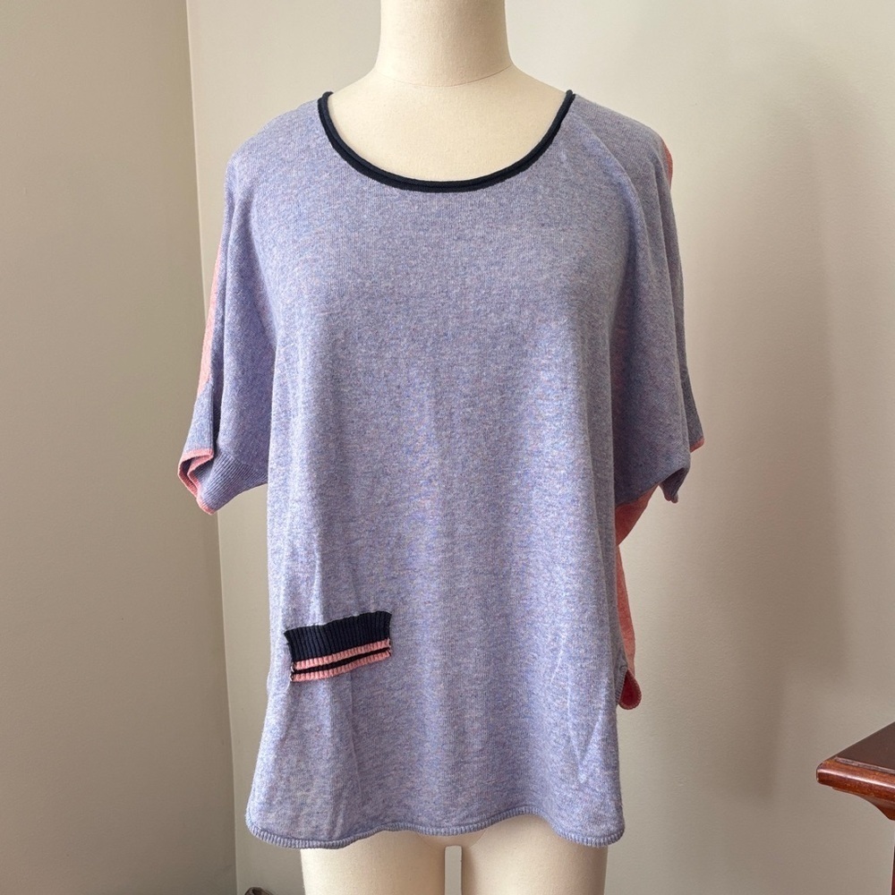 Zaket + Plover Linen Blend Short Sleeve Knit Oversized Top Sz XS
